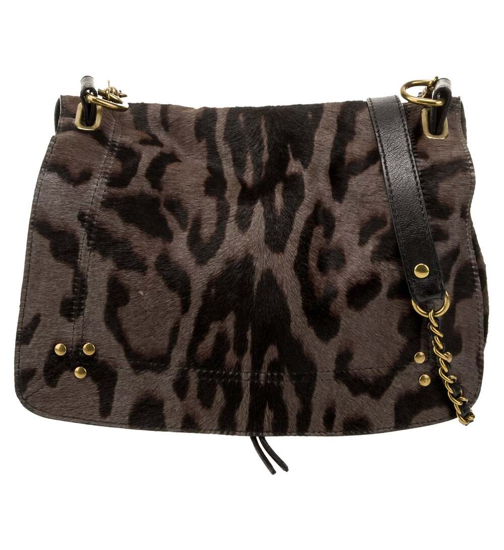 Jerome Dreyfuss Bobi Leopard Ponyhair Leather and Gold Strap Crossbody Bag